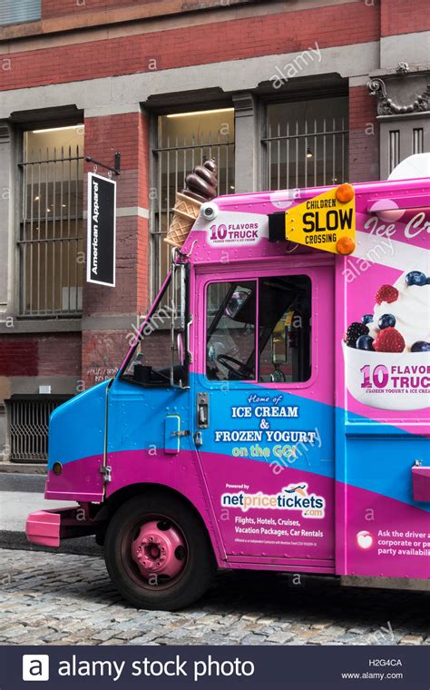 An Ice Cream And Frozen Yogurt Truck On A Street In Soho In New York