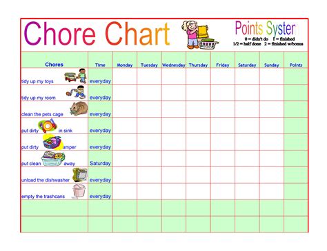 Weekly Chore Chart For 4 Kids