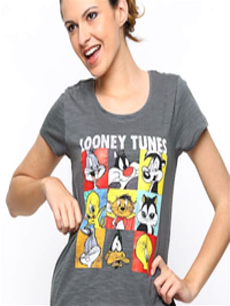 Buy Free Authority Women Grey Looney Tunes Printed Pure Cotton T Shirt Tshirts For Women