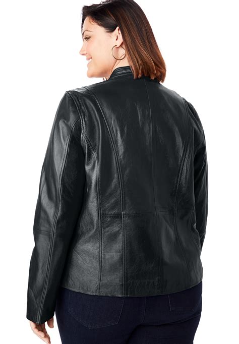 Jessica London Womens Plus Size Zip Front Leather Jacket Ebay