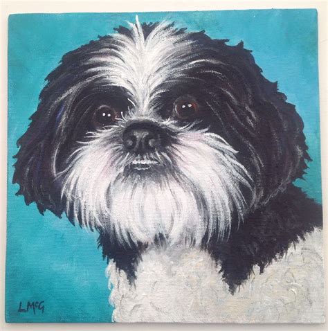 Harvey Painted In Acrylics Shih Tzu Dog Canvas Painting Puppy Art