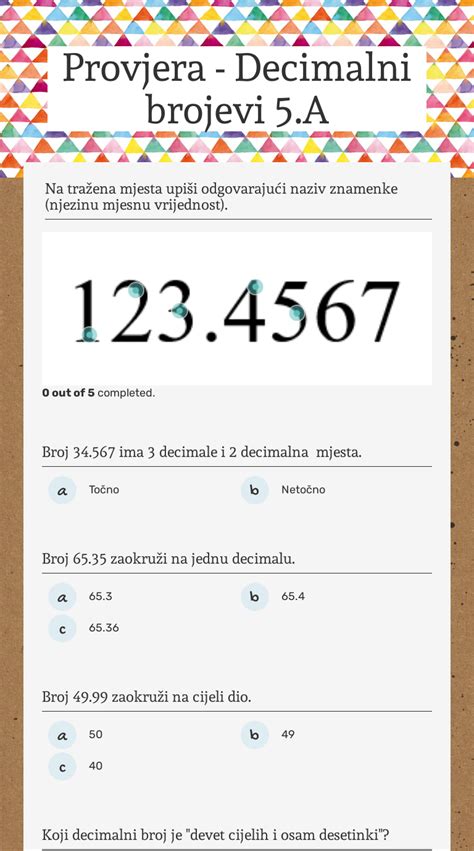 provjera decimalni brojevi 5 a interactive worksheet by marija marijić wizer me