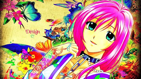 Anime Anime Girls Pink Hair Smiling Flowers Looking At Viewer Long Hair Green Eyes Rosario