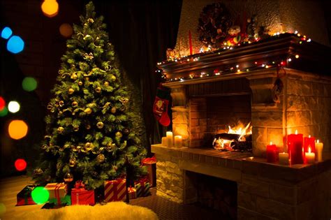 Kidniu Christmas Tree Fireplace Vinyl Background Photo