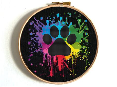 Paw Cross Stitch Pattern Colorful Watercolor Modern Counted Etsy