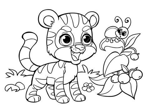 Premium Vector Coloring Pages Tiger And Beetle On The Bush Wild
