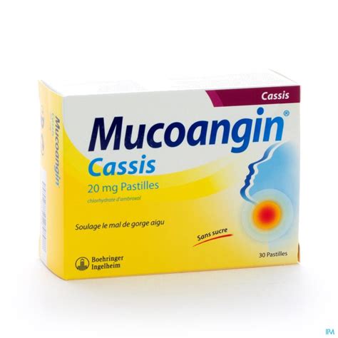 Mucoangin Cassis Past A Sucer 30x20mg Comprimé à Sucer Bouche Et Gorge Médicaments