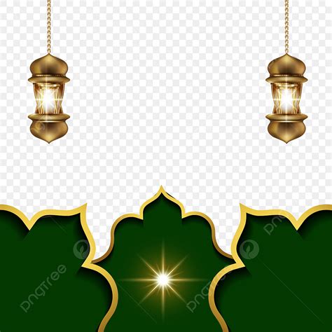 Gambar Bingkai Islami Hijau Dan Emas Dengan Lentera Vektor Bingkai