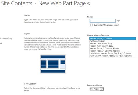 development - Sharepoint 2013 Site Content > New Webpart Page