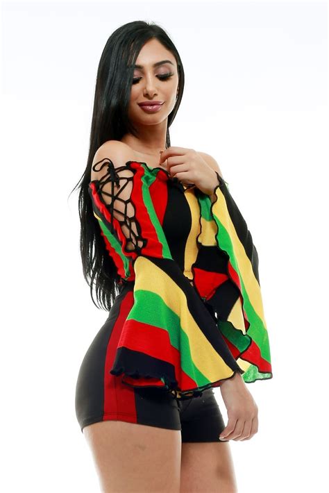 Rasta Knit Off Shoulder Bell Sleeve Crop Top Free Shipping Jamaican Clothing Jamaican