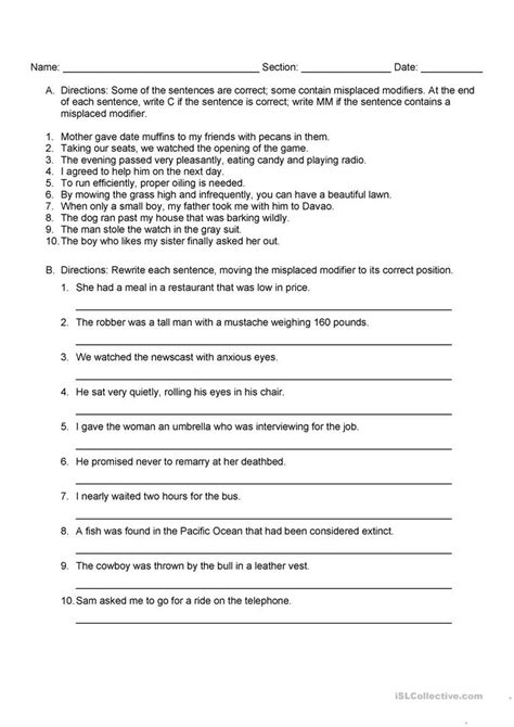 Worksheet 2 has 17 exercises. Misplaced Modifier Worksheet. Lesupercoin Printables ...