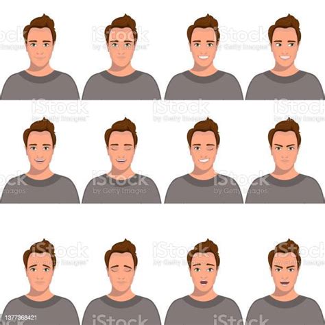 Redhead Man With Different Facial Expressions Set Of Human Emotions