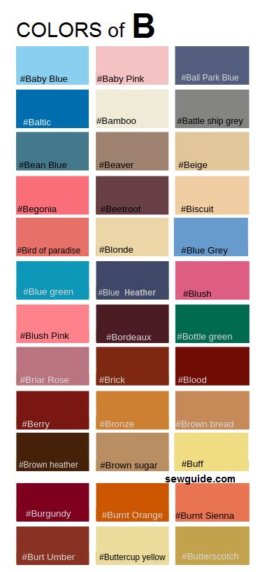 Color Names In Fashion Reference Guide For Colours Sew Guide Free Hot