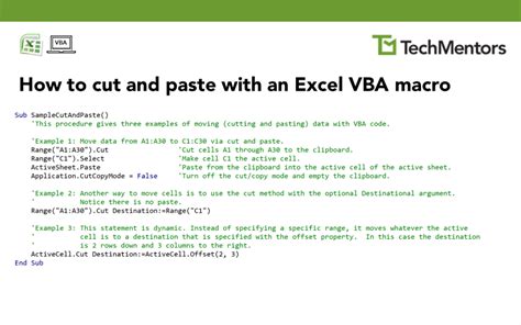 How To Cut And Paste With An Excel Vba Macro Techmentors