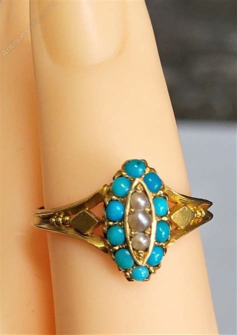 Antiques Atlas Victorian 18ct Gold Turquoise Pearl Ring Sz N1 2