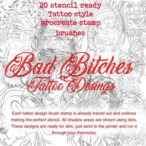 Stencil Ready Tattoo Design Procreate Brush Set 20 Stencil Etsy