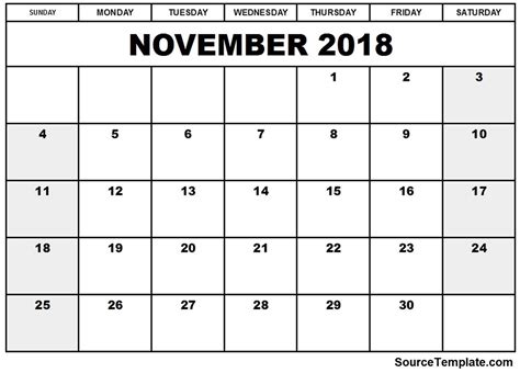 November Calendar 2018 November 2018