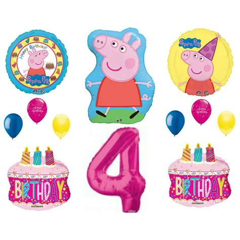 Peppa Pig Balloons 4th Happy Birthday Party Decorations Supplies