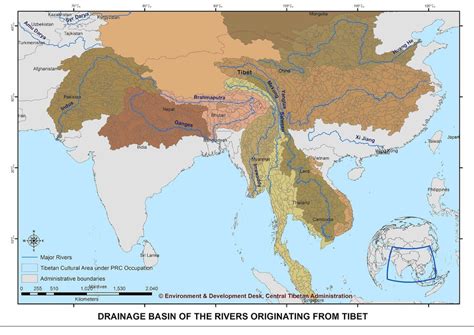 Map Showing The Drainage Basins Of Major Asian Rivers Originating In