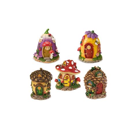 Hearthsong Fairy Village Set With Five Decorative Resin Houses And 10