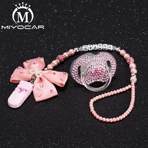 Miyocar Any Name Princess Bling Rhinestone Pacifier Clip Dummy Clip Bling Crown Pacifier
