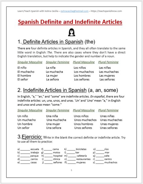 Definite And Indefinite Articles In Spanish Etsy