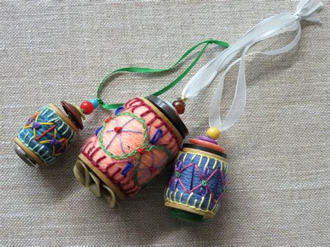 Above Wrapped And Stitched Vintage Wooden Thread Spool Christmas