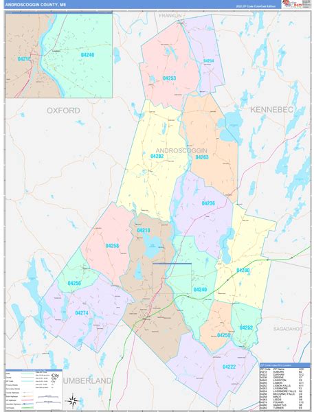 Androscoggin County Me Wall Map Color Cast Style By Marketmaps Mapsales