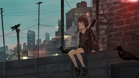 Anime Girl Sitting Alone Roof Sad 4k Wallpaperhd Anime Wallpapers4k