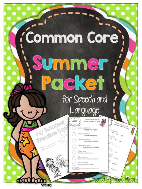 Common Core Summer Packets For Speech And Language Language Summer