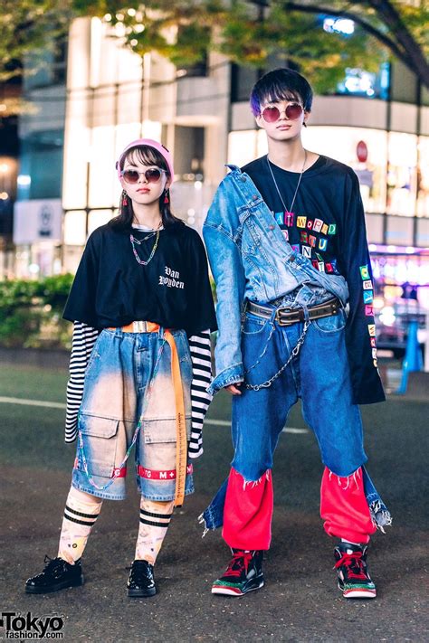 Vintage Denim Japanese Street Style With Harajuku Duo
