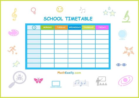 Printable School Timetable Template Free Download