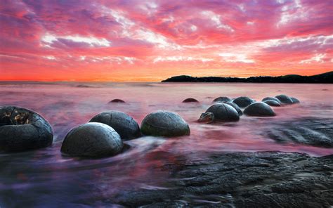 New Zealand Koekohe Beach Moeraki South Island Sunset Balls Of Stones