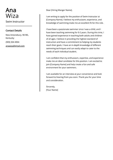 Swim Instructor Cover Letter Example Free Guide