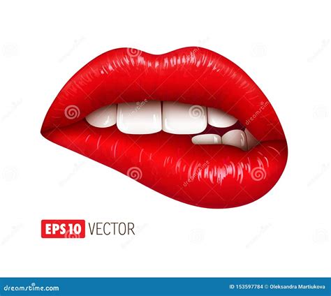 Red Lips Isolated On White Realistic 3d Illustration Stock Vector Illustration Of Lipstick
