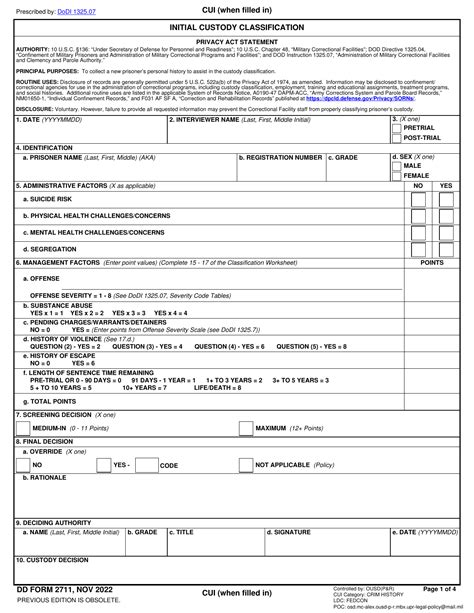 Dd Form 2711 Download Fillable Pdf Or Fill Online Initial Custody