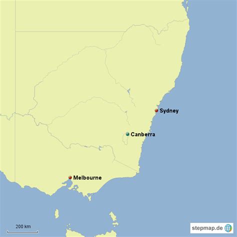 Stepmap Canberra Zwischen Sydney Und Melbourne Landkarte Für Australien