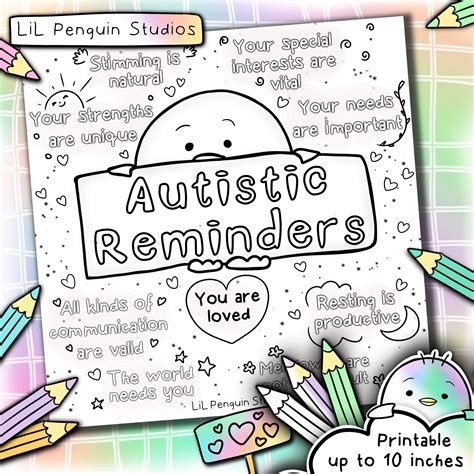 Printable Colouring Page Autistic Affirmations Autism Activity Page