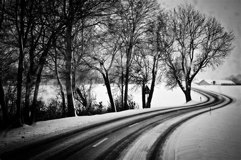 476016 Overcast Winter Trees Snow Monochrome Road Snowing Rare