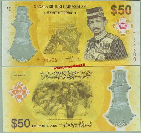 Dollar (one hundred twenty u.s. Brunei 50 Ringgit commemorative 2017 (2018) Giubileo d'oro ...