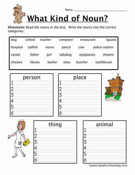 Noun Worksheets For Highschool Students	