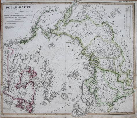 Detail from the world atlas (webster's concise.). Stieler Altkolorierte Kupferstich Landkarte Nordpol ...
