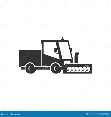 Snowplow Truck For Snow Removal Black Silhouette Vector Illustration