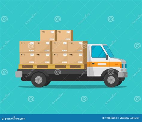 Delivery Truck With Parcel Cargo Boxes Vector Illustration Flat