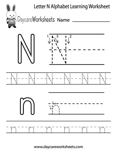 Free Letter N Alphabet Learning Worksheet For Preschool