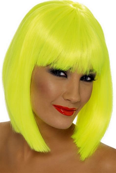 Neon Yellow Glam Short Wig Candy Apple Costumes 80s