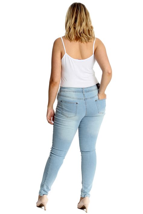 New Ladies Plus Size Jeans Womens Ripped Frayed Straight Leg Soft Pants