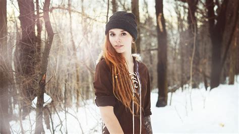 Women Face Redhead Winter Snow Sunlight Trees Tattoo Dreadlocks Hd Wallpapers Desktop