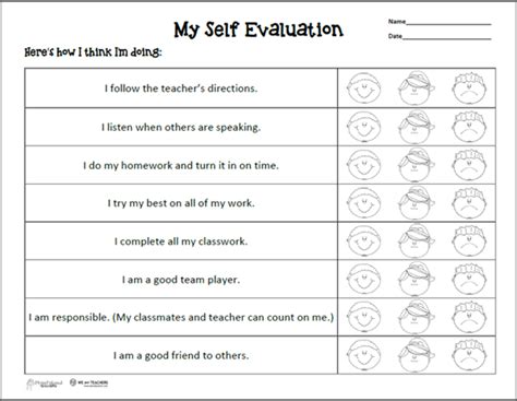 Free Printable Of The Week Self Evaluation Sheet For Parent Teacher