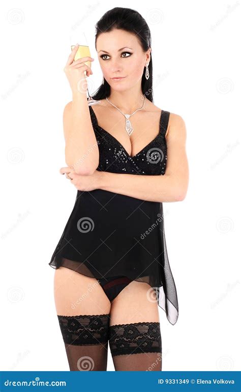 Brunette With A Champagne Glass Stock Image Image Of Seductive Fashionable 9331349